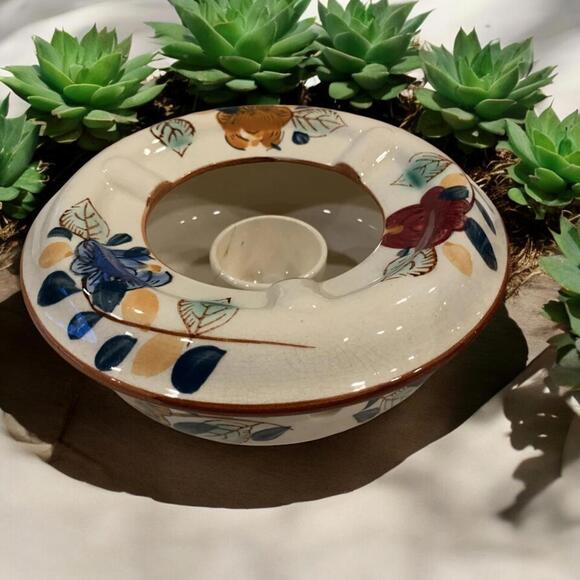 Nasco Hand Painted Multicolor Floral Carafe & Warmer Stand Japan Vintage - Picture 2 of 9